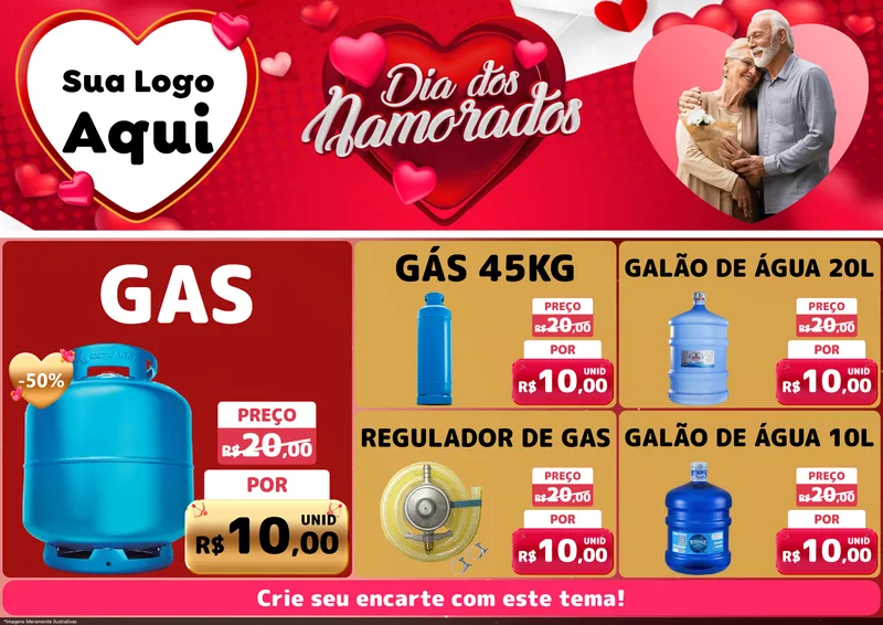 Modelo de Encarte para Encarte A4 Horizontal com o tema Dia Dos Namorados para Água e gás