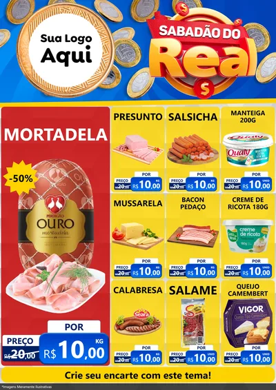 Modelo de Encarte para Encarte A4 Vertical com o tema Sabadão do Real para Frios e Laticínios