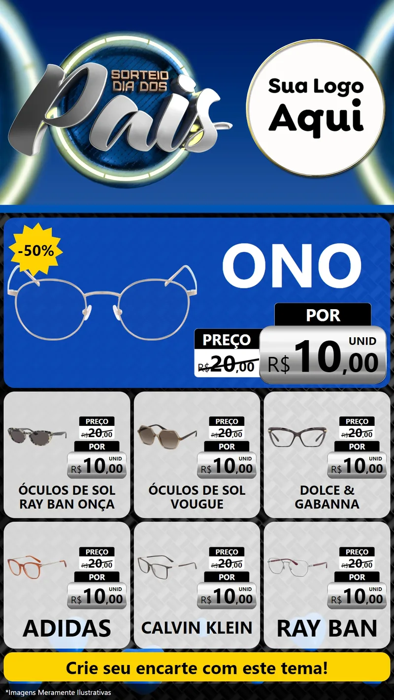 Modelo de Rede Social para Stories com o tema Sorteio Dia Dos Pais para Óticas