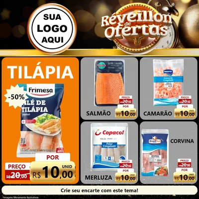 Modelo de Rede Social para Feed Facebook com o tema Réveillon de Ofertas para Peixaria