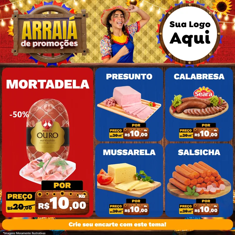 Modelo de Rede Social para Feed Facebook com o tema Arraiá de Promoções para Frios e Laticínios