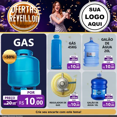 Modelo de Rede Social para Feed Facebook com o tema Ofertas de Réveillon para Água e gás