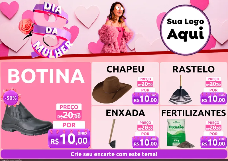Modelo de Encarte para Encarte A4 Horizontal com o tema Dia da Mulher para Agropecuária