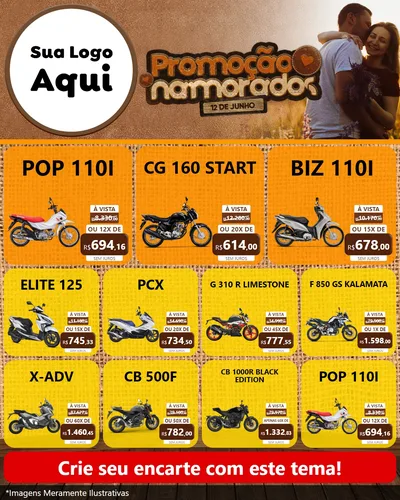 Modelo de Rede Social para Feed Instagram com o tema Promoção Namorados para Concessionaria de Motos