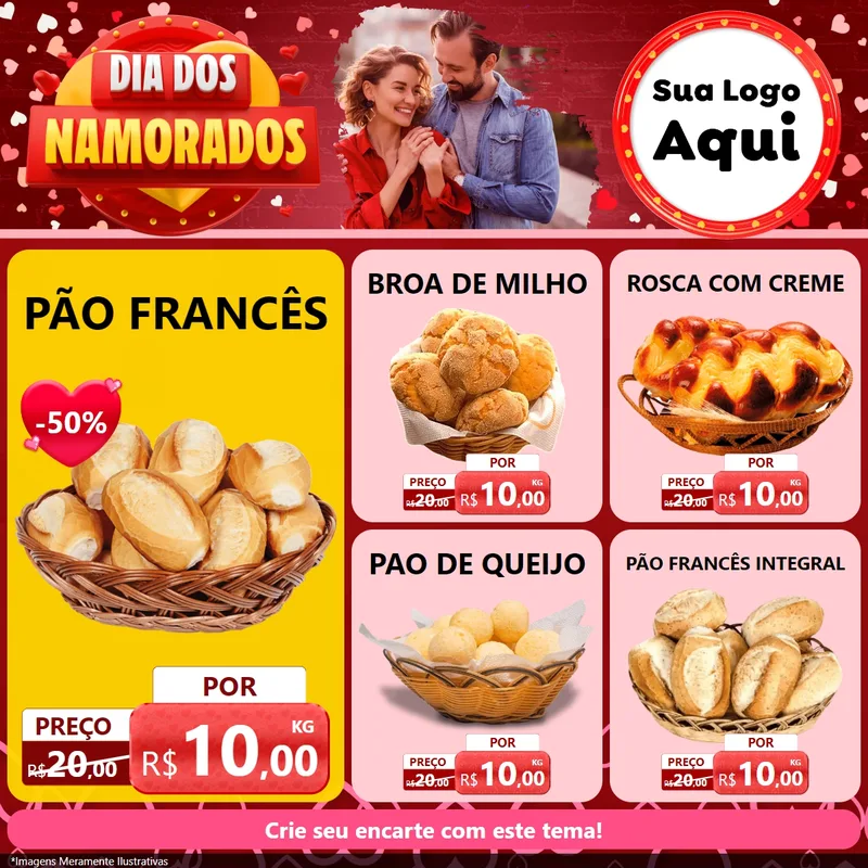 Modelo de Rede Social para Feed Facebook com o tema Dia Dos Namorados para Padaria