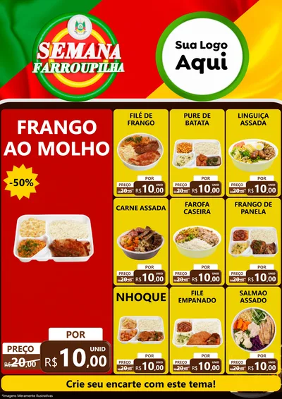 Modelo de Encarte para Encarte A4 Vertical com o tema Semana Farroupilha para Restaurante