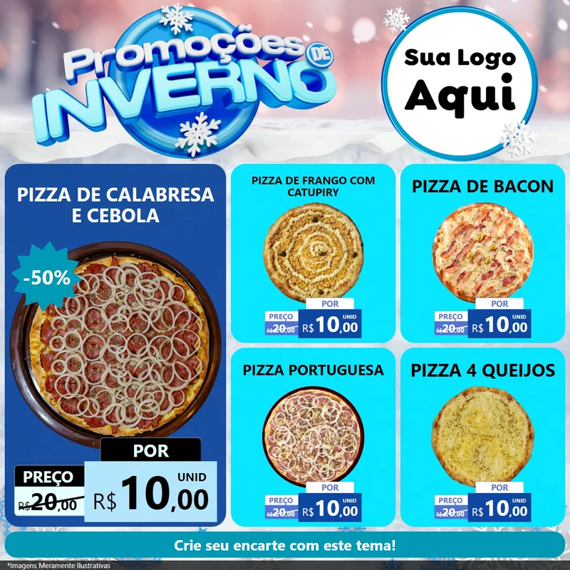 Modelo de Rede Social para Feed Facebook com o tema Promoções de Inverno para Pizzaria