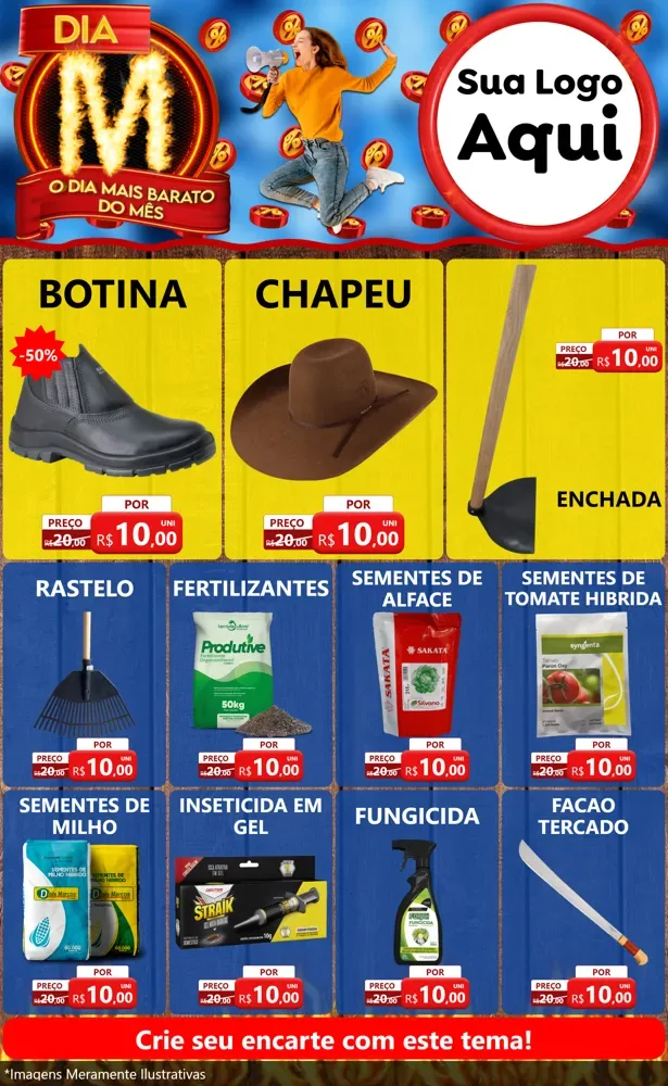 Modelo de Encarte para Encarte Grande com o tema Dia M - O Dia Mais Barato Do Mês para Agropecuária