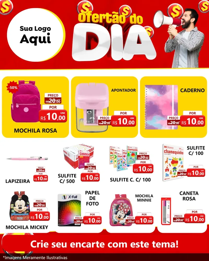 Modelo de Rede Social para Feed Instagram com o tema Ofertão do dia para Papelaria