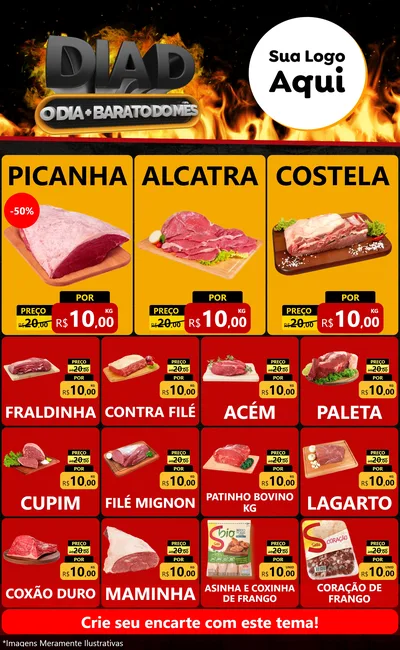 Modelo de Encarte para Encarte Grande com o tema Dia D, O Dia Mais Barato Do Mês para Açougue