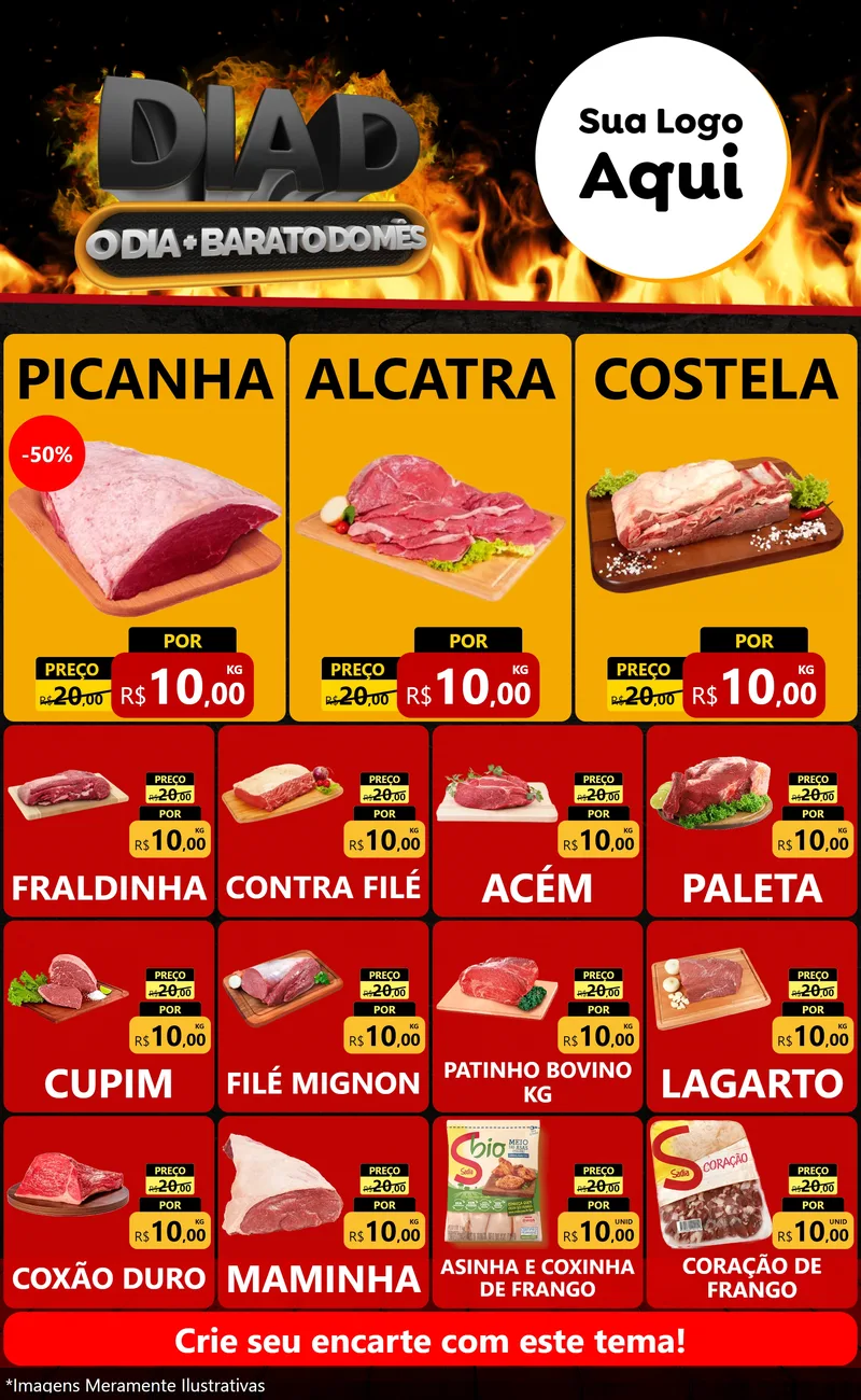 Modelo de Encarte para Encarte Grande com o tema Dia D, O Dia Mais Barato Do Mês para Açougue