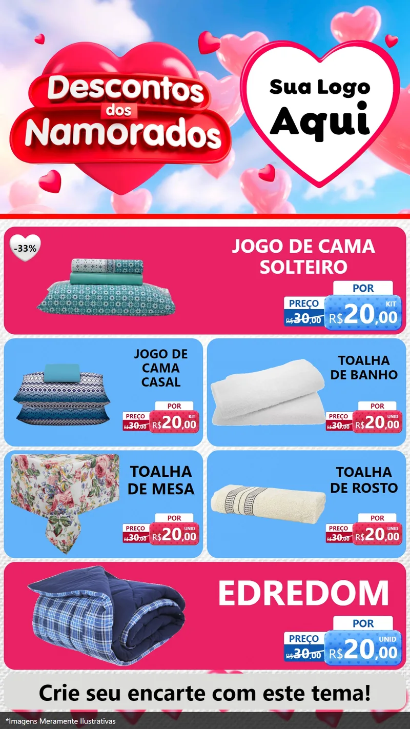 Modelo de TV para TV Vertical com o tema Descontos dos Namorados para Cama, Mesa e Banho