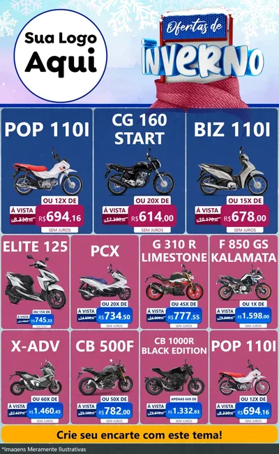 Modelo de Encarte para Encarte Grande com o tema Ofertas de Inverno para Concessionaria de Motos