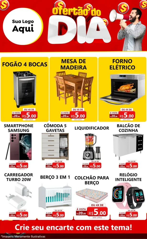 Modelo de Encarte para Encarte Grande com o tema Ofertão do dia para Móveis e Eletro