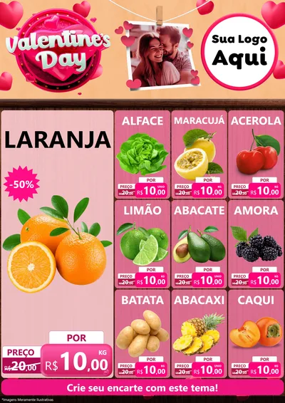 Modelo de Encarte para Encarte A4 Vertical com o tema Valentine's Day para Hortifrúti