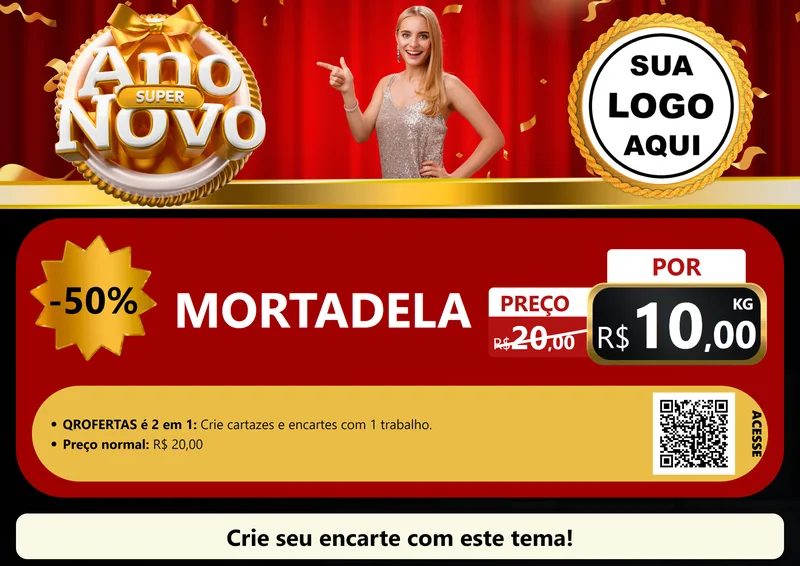 Modelo de Cartaz para Cartaz A4 Horizontal com o tema Super Ano Novo para Frios e Laticínios
