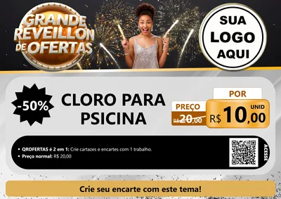 Modelo de Cartaz para Cartaz A4 Horizontal com o tema Grande Réveillon de Ofertas para Produtos para Piscina