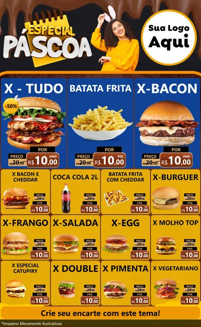 Modelo de Encarte para Encarte Grande com o tema Especial Páscoa para Hamburgueria
