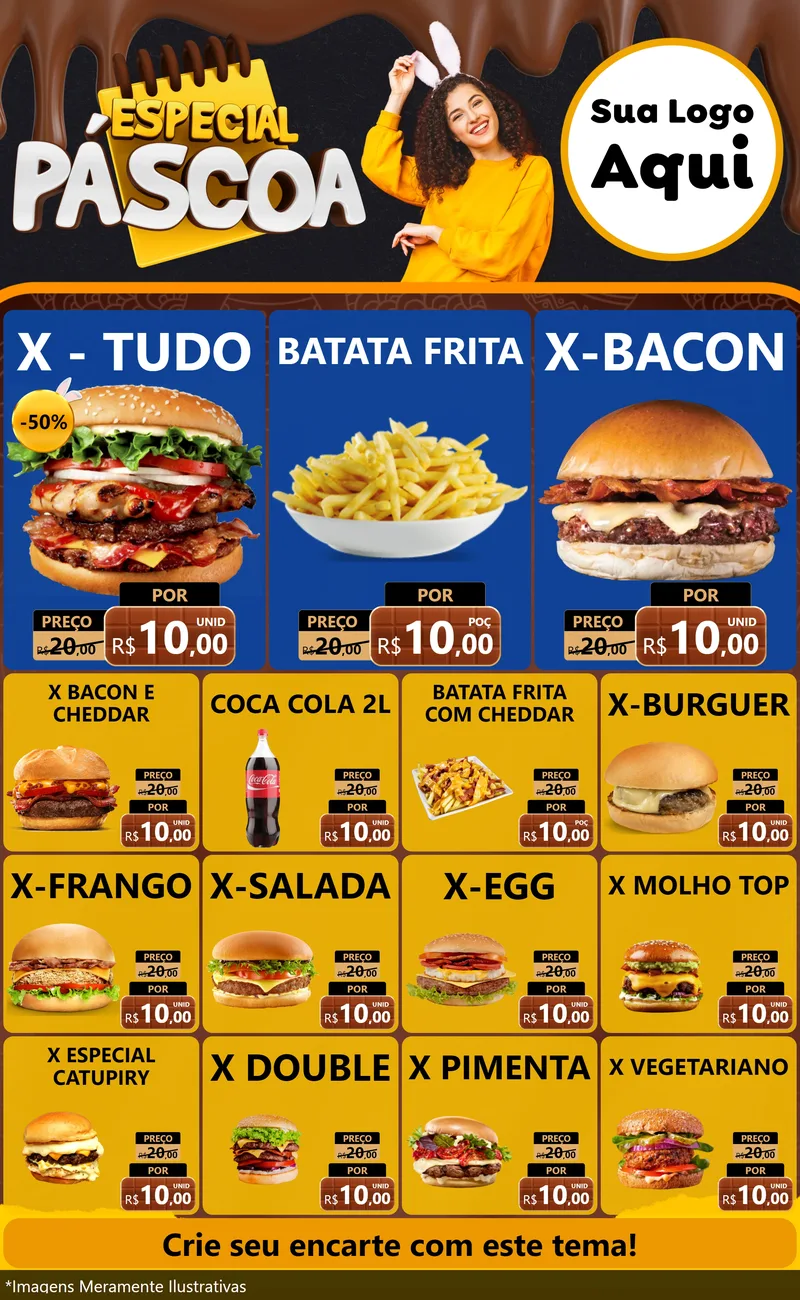 Modelo de Encarte para Encarte Grande com o tema Especial Páscoa para Hamburgueria
