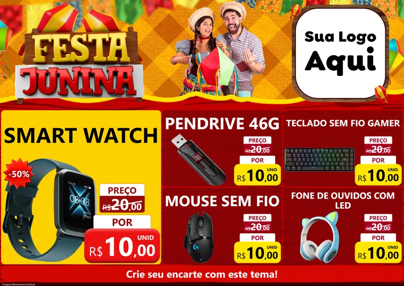 Modelo de Encarte para Encarte A4 Horizontal com o tema Festa Junina para Informática