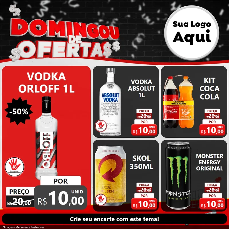 Modelo de Rede Social para Feed Facebook com o tema Domingou de Ofertas para Distribuidora de bebidas