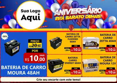 Modelo de Encarte para Encarte A4 Horizontal com o tema Aniversário para Baterias Elétricas