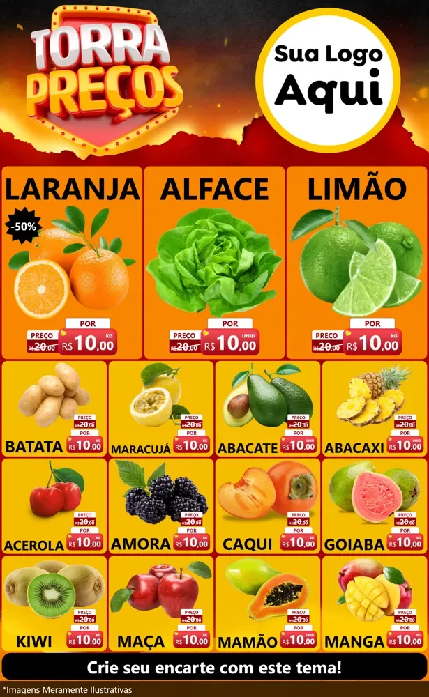 Modelo de Encarte para Encarte Grande com o tema Torra Preços para Hortifrúti