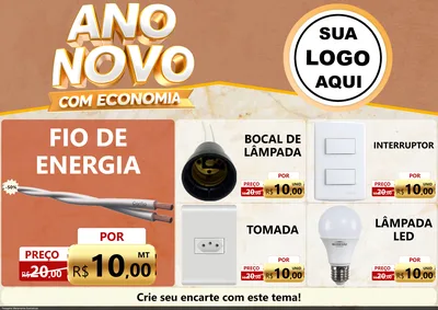 Modelo de Encarte para Encarte A4 Horizontal com o tema Ano Novo Com Economia para Materiais Elétricos