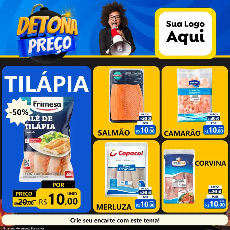 Modelo de Rede Social para Feed Facebook com o tema Detona Preços para Peixaria