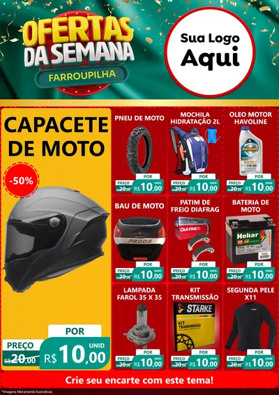Modelo de Encarte para Encarte A4 Vertical com o tema Ofertas da Semana Farroupilha para Moto peças