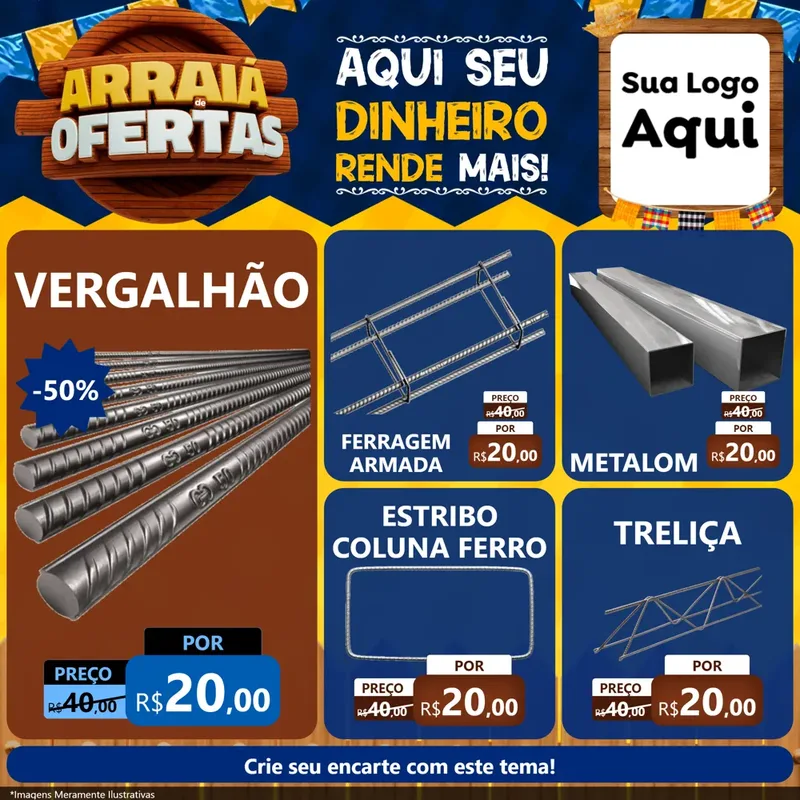 Modelo de Rede Social para Feed Facebook com o tema Arraiá de Ofertas - Junina para Ferragens