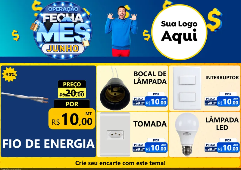 Modelo de Encarte para Encarte A4 Horizontal com o tema Operação Fecha Mês, Junho para Materiais Elétricos