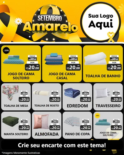 Modelo de Rede Social para Feed Instagram com o tema Setembro Amarelo para Cama, Mesa e Banho