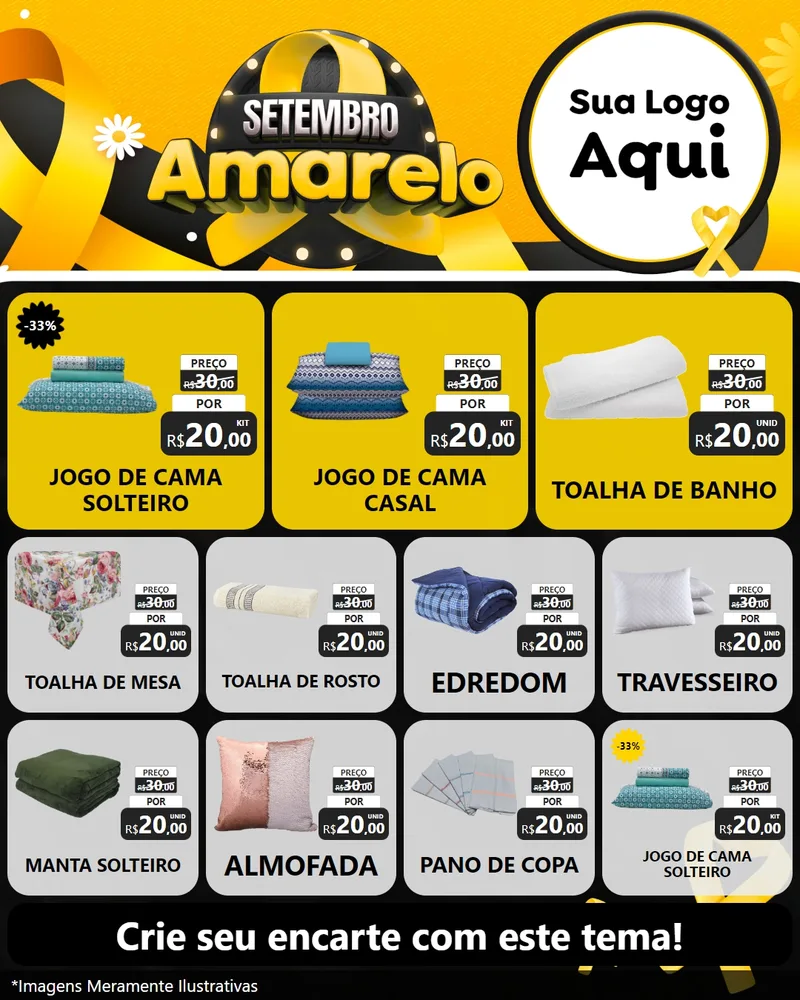 Modelo de Rede Social para Feed Instagram com o tema Setembro Amarelo para Cama, Mesa e Banho