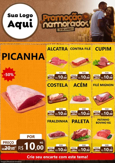 Modelo de Encarte para Encarte A4 Vertical com o tema Promoção Namorados para Açougue