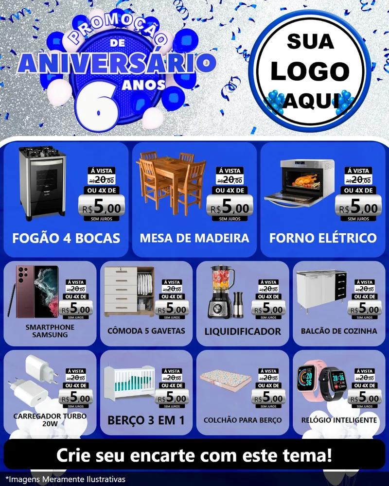 Modelo de Rede Social para Feed Instagram com o tema Promoção de Aniversário - 6 Anos para Móveis e Eletro
