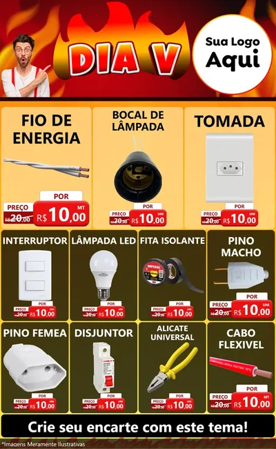 Modelo de Encarte para Encarte Grande com o tema Dia V para Materiais Elétricos