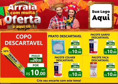 Modelo de Encarte para Encarte A4 Horizontal com o tema Arraiá Com Muita Oferta - É Aqui Sô! para Embalagens