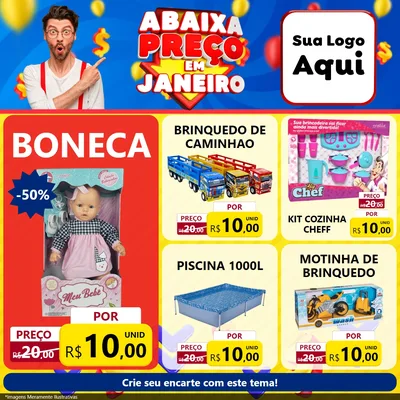 Modelo de Rede Social para Feed Facebook com o tema Abaixa Preço em Janeiro para Brinquedos