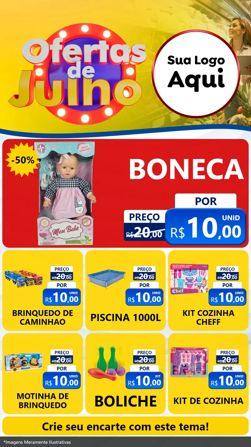 Modelo de Rede Social para Stories com o tema Ofertas de Julho para Brinquedos