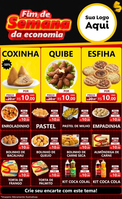 Modelo de Encarte para Encarte Grande com o tema Fim de Semana da Economia para Salgadaria