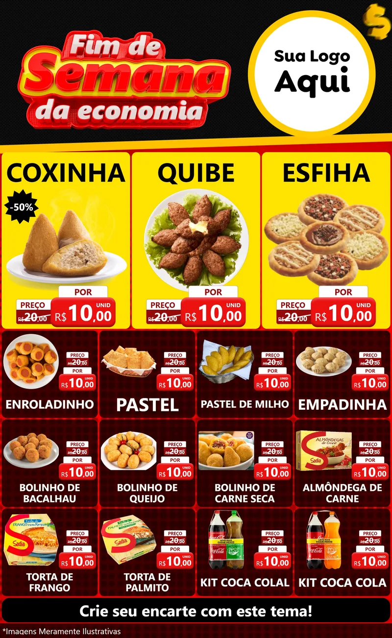 Modelo de Encarte para Encarte Grande com o tema Fim de Semana da Economia para Salgadaria