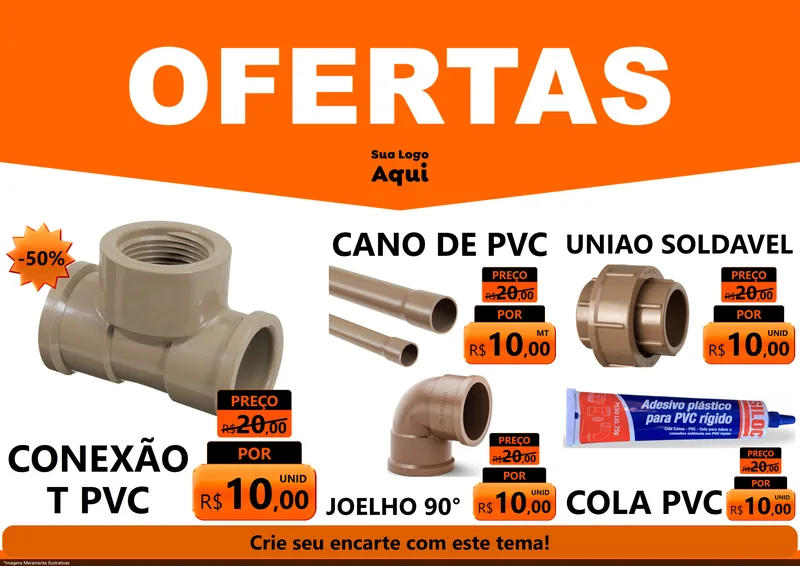 Modelo de Encarte para Encarte A4 Horizontal com o tema Ofertas Laranja Cartaz para Tubos e conexões