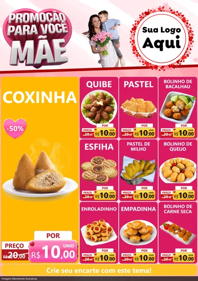 Modelo de Encarte para Encarte A4 Vertical com o tema Promoção Para Você Mãe para Salgadaria
