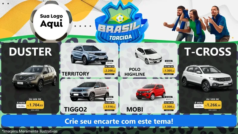Modelo de TV para TV Horizontal com o tema Brasil Torcida - Copa para Concessionaria de Carros