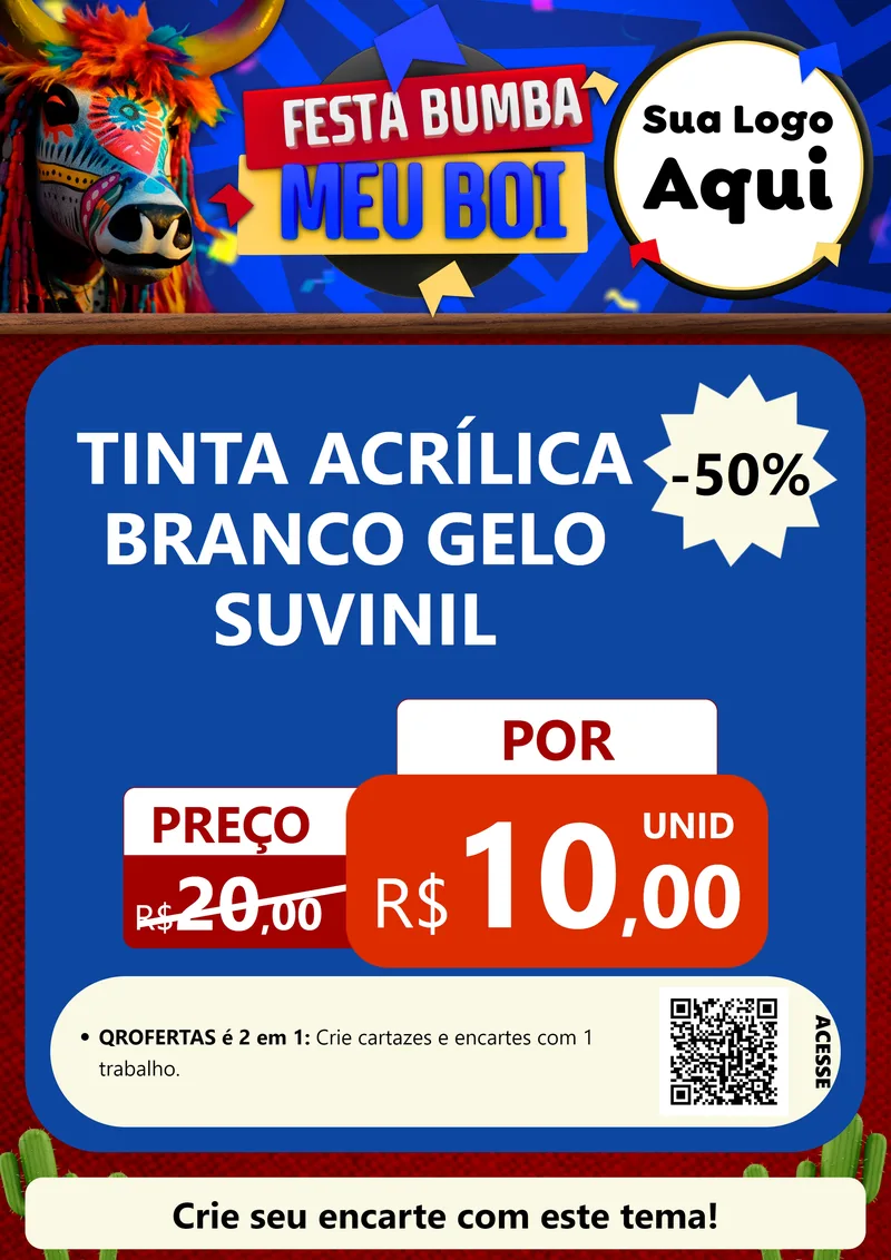 Modelo de Cartaz para Cartaz A4 Vertical com o tema Festa Bumba meu Boi para Tintas e Ferramentas