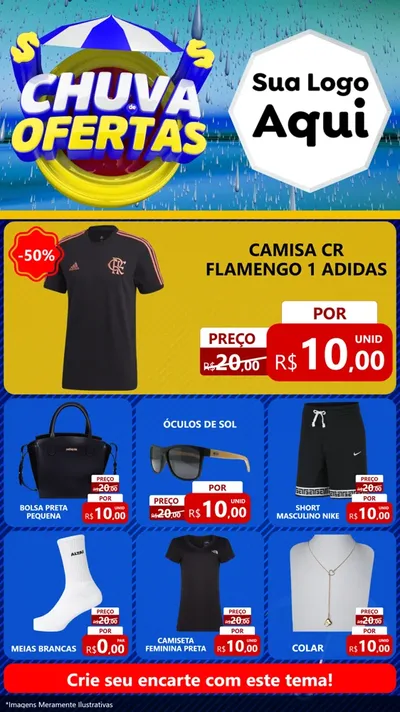 Modelo de Rede Social para Stories com o tema Chuva de Ofertas para Roupas e acessórios