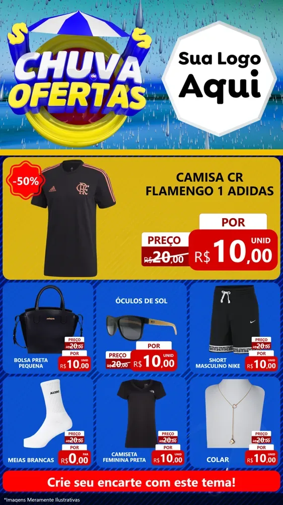 Modelo de Rede Social para Stories com o tema Chuva de Ofertas para Roupas e acessórios