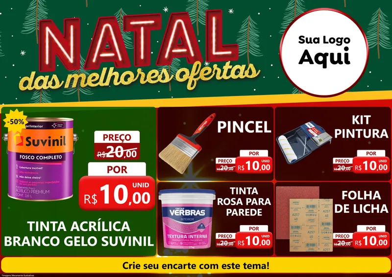 Modelo de Encarte para Encarte A4 Horizontal com o tema Natal das Melhores Ofertas para Tintas e Ferramentas