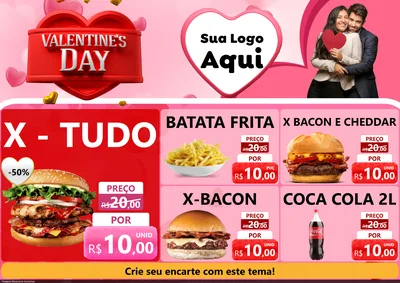 Modelo de Encarte para Encarte A4 Horizontal com o tema Valentine's Day para Hamburgueria